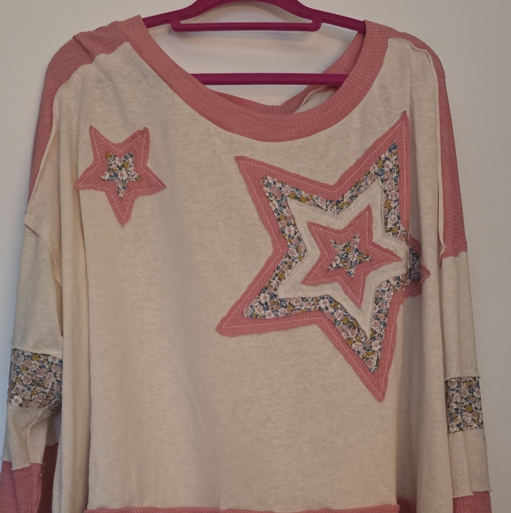 POL Cream and Pink Star Tunic
